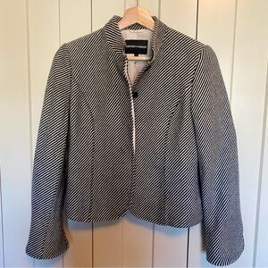 Emporio Armani Black and White Wool Blazer with Notched Lapel